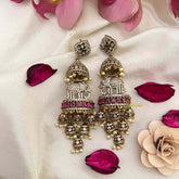 Vriksham Traditional Regal Elephant Jhumkas Earrings With Red Stones-Pearls-G22252