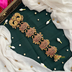 Half Moon & Peacock Gold-Plated 5 Segments Jad Billai-Gold Bead & Pearls-Vriksham-G22771