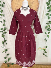 Chocolate Brown Cotton Noir Floral Buti Design Jamdani Frock-Vriksham-VS5223
