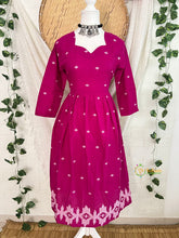 Hot Pink Cotton Noir Floral Buti Design Jamdani Frock-Vriksham-VS5224
