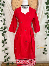 Red Cotton Noir Floral Buti Design Jamdani Frock-Vriksham-VS5222