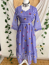 Violet Gingham Check With Floral Rose Print Design Frock-Vriksham-VS5218