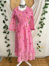 Pink Gingham Check With Floral Rose Print Design Frock-Vriksham-VS5220