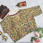 Vriksham Premium Floral Printed Readymade Blouse-Kalamkari Print-Mustard Yellow-VS4515