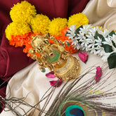 Exquisite Matte AD Stone Aqua Green Ganesh Ji With Round Handcrafted Kumkum Box-Vriksham-G22813