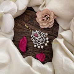 Vriksham Floral Twilight Spark AD Stone Maang Tikka-Red-Pearl-G19495