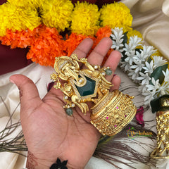 Exquisite Matte AD Stone Deep Green Ganesh Ji With Round Handcrafted Kumkum Box-Vriksham-G22811