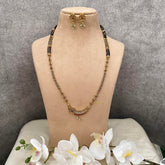 AD Stone Pendant Mangalsutra Chain-Pearl-Green Bead-G13257
