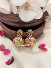 Vriksham Divine Lakshmi Nakshi With Ruby & Emerald Kemp Stones Jhumka Earrings-Pearls-G22332