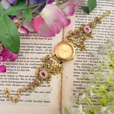 Antique Leaf Heritage Kundan Jadau With Gold Bead Watch-Vriksham-G22822