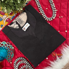 Black Traditional Mythological Character Print Kalamkari Kurti-Vriksham-VS5236