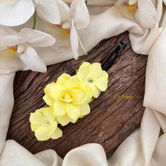 Vriksham Handmade Lemon Yellow Rose Hair Clip Flower Accessories-KH1346
