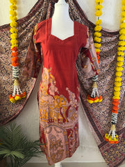 Maroon With Beige With Elephant Motifs Print Kalamkari Kurti-Vriksham-VS5239