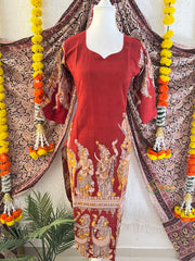 Brick Red Traditional Ethnic Wear Mythological Print Kalamkari Kurti-Vriksham-VS5237