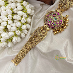 Mayura Motif Antique Gold Filigree With Peacock & Floral Pendant Hipbelt-Gold Bead-Vriksham-G22844