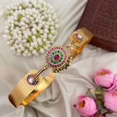 Premium Oval Stone Matte Gold polish Adjustable Pendant With Plain Hipbelt-Green Bead-Vriksham-G22867