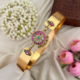 Traditional Peacock Motif Adjustable Pendant With Plain Hipbelt-Green Bead & Pearls-Vriksham-G22870