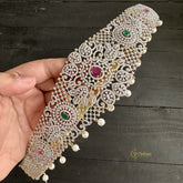 Premium Floral Bridal American Diamond Hipbelt -Green & Pink - G11525