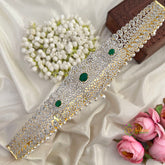 Luxurious Green Stone AD Floral Delicate Pearl Drops Bridal Hipbelt-Vriksham-G22880