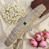 Royal Peacock AD Stone & Emerald Crystal Pearl Drops Bridal Hipbelt-Vriksham-G22881