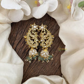 Vriksham Traditional Kundan Jhumka with Built‑in Ear Cuff & Green Beads-J3583