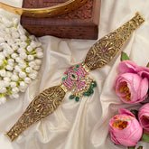 Traditional Peacock Medallion With Circular Medallion Pendant Hipbelt-Green Bead-Vriksham-G22883