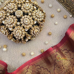 Premium Gold-Tone Floral Ethnic Round Pearls Clutch for Wedding Occasions Bun Cage-Vriksham-G22899