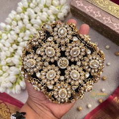Premium Gold-Tone Floral Ethnic Round Pearls Clutch for Wedding Occasions Bun Cage-Vriksham-G22899