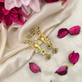 Gold-Plated Parrot and Floral Motif With Green Stone Accent Ear Cuff Earrings-Vriksham-G22888