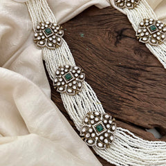 White Bead Layered Victorian Diamond Long Neckpiece -VV880