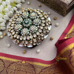 Premium Kundan and Meenakari Embellished Round Designer Clutch Bun Cage-Vriksham-G22900
