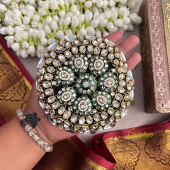 Premium Kundan and Meenakari Embellished Round Designer Clutch Bun Cage-Vriksham-G22900
