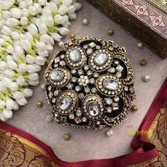 Traditional Floral Pattern Oval Potli Clutch & Half Moon Bun Cage-Vriksham-G22901