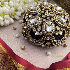 Traditional Floral Pattern Oval Potli Clutch & Half Moon Bun Cage-Vriksham-G22901