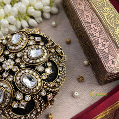 Traditional Floral Pattern Oval Potli Clutch & Half Moon Bun Cage-Vriksham-G22901