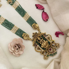 Vriksham AD Stone Lakshmi Pendant Pastel Green Beaded Layered necklace-G16581