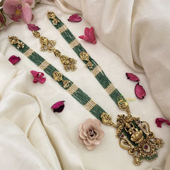 Vriksham AD Stone Lakshmi Pendant Pastel Green Beaded Layered necklace-G16581