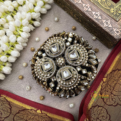 Opulent Kundan Studded Round Clutch For Bridal and Festive Wear Bun Cage-Vriksham-G22898