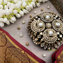 Opulent Kundan Studded Round Clutch For Bridal and Festive Wear Bun Cage-Vriksham-G22898