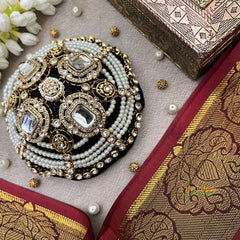 Elegant Embellished Round Potli Clutch With Kundan & Metal Detailing Bun Cage-Vriksham-G22897