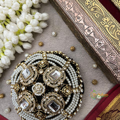 Elegant Embellished Round Potli Clutch With Kundan & Metal Detailing Bun Cage-Vriksham-G22897