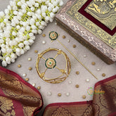 Premium Gold-Finish Ethnic Green Pearls Coted Bun Cage-Vriksham-G22905