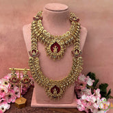 Lakshmi Pendant With Red Beaded Traditional Bridal Set-Vriksham-G22465