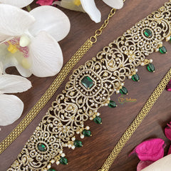 Vriksham Victorian Diamond Green Bridal Hip Chain-Green Bead-Pearl-G17615