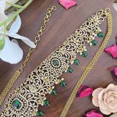 Vriksham Victorian Diamond Green Bridal Hip Chain-Green Bead-Pearl-G17615