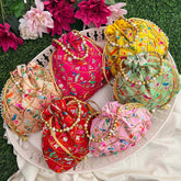 Vriksham Classic Floral Bandhani Print Potli Bags-6 Pieces Set-RG367