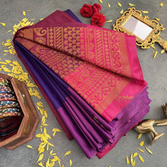 Purple with Self Design Border Semi Soft Silk Saree-VS4030