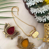 3 Lakshmi Coin Thali Pendant Daily Wear Chain Gold Pink-Vriksham-G22446