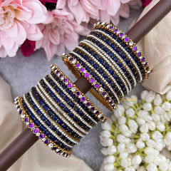 Vriksham Royal Indigo With Purple Rhombus Stone Kadas Glass Bangles Set-G21756