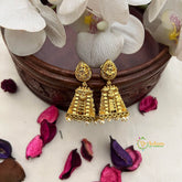 Kerala Lakshmi Temple Gold Look Gopuram Jhumka Earrings With Pearls Drop-Vriksham-G22462